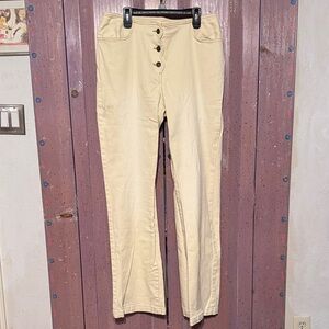 Cream colored button fly jeans